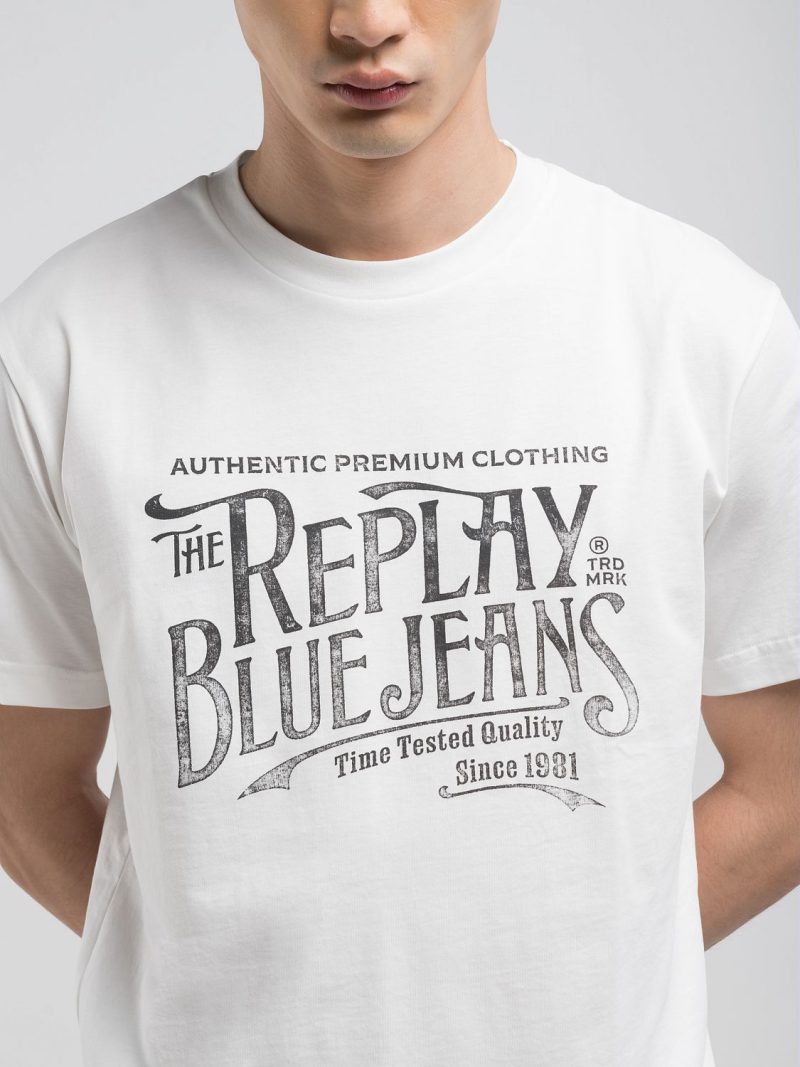 white regular fit t shirt with archival print