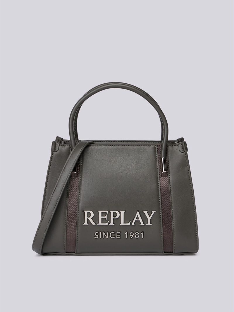 bag with shoulder strap and lettering