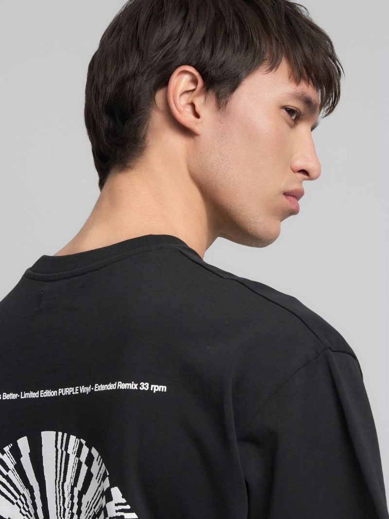 black vinyl print jersey t shirt