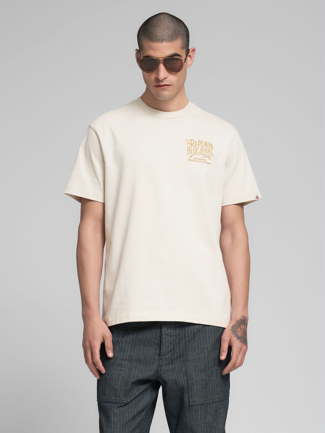 Natural rope jersey crew-neck t-shirt with embroidery - Replay Jeans