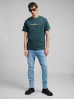 bottle green jersey t shirt with lettering embroidery