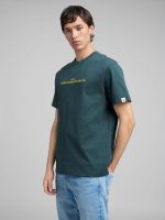 bottle green jersey t shirt with lettering embroidery