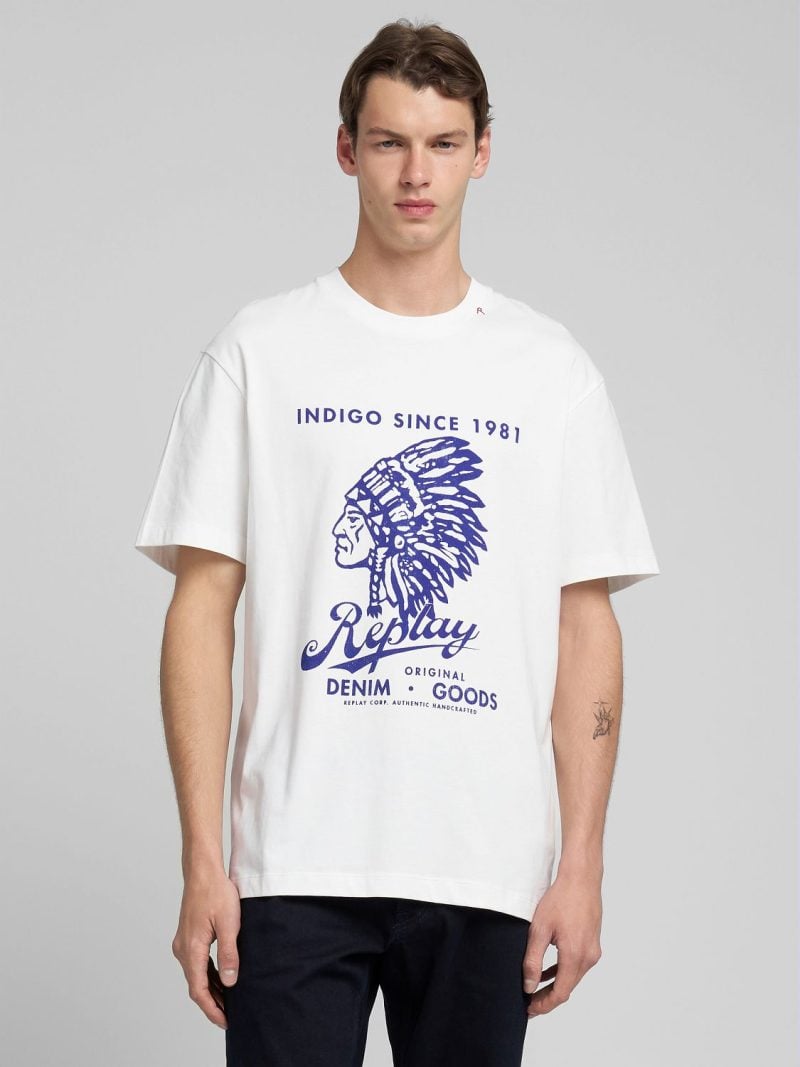 natural white cotton jersey t shirt with print