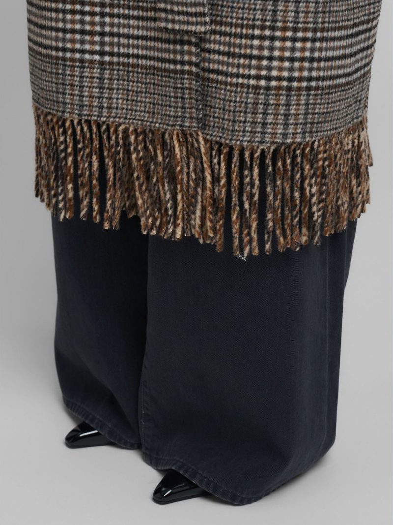 chequered wool blend coat with fringing