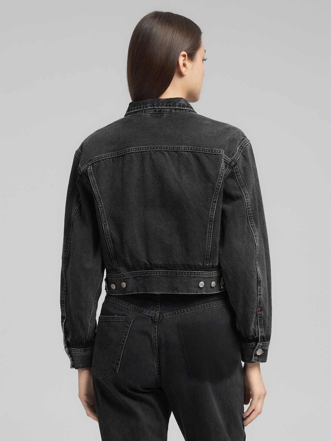 11.5 OZ recycled black cotton cropped denim jacket - Replay Jeans