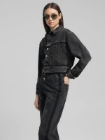 11.5 oz recycled black cotton cropped denim jacket