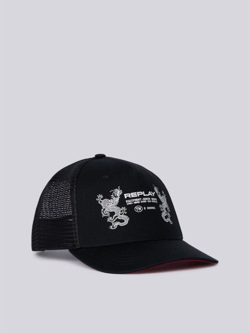 dragon print black cap