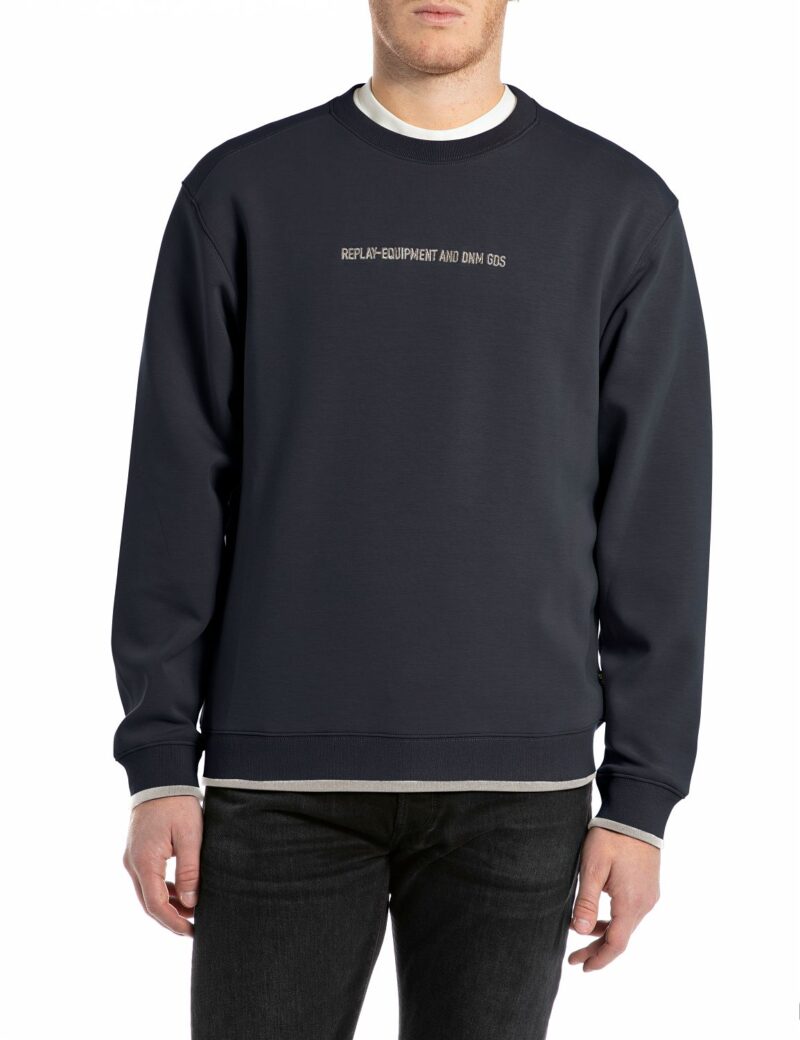 dark navy crew neck sweatshirt with lettering embroidery