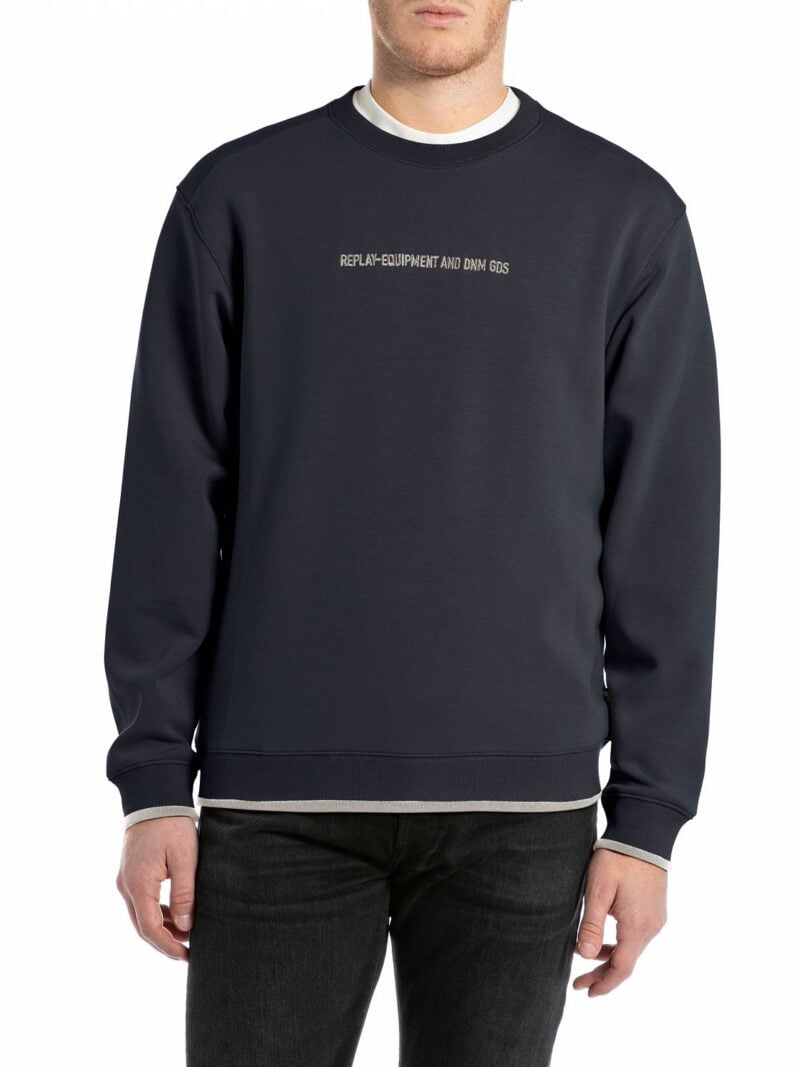 dark navy crew neck sweatshirt with lettering embroidery