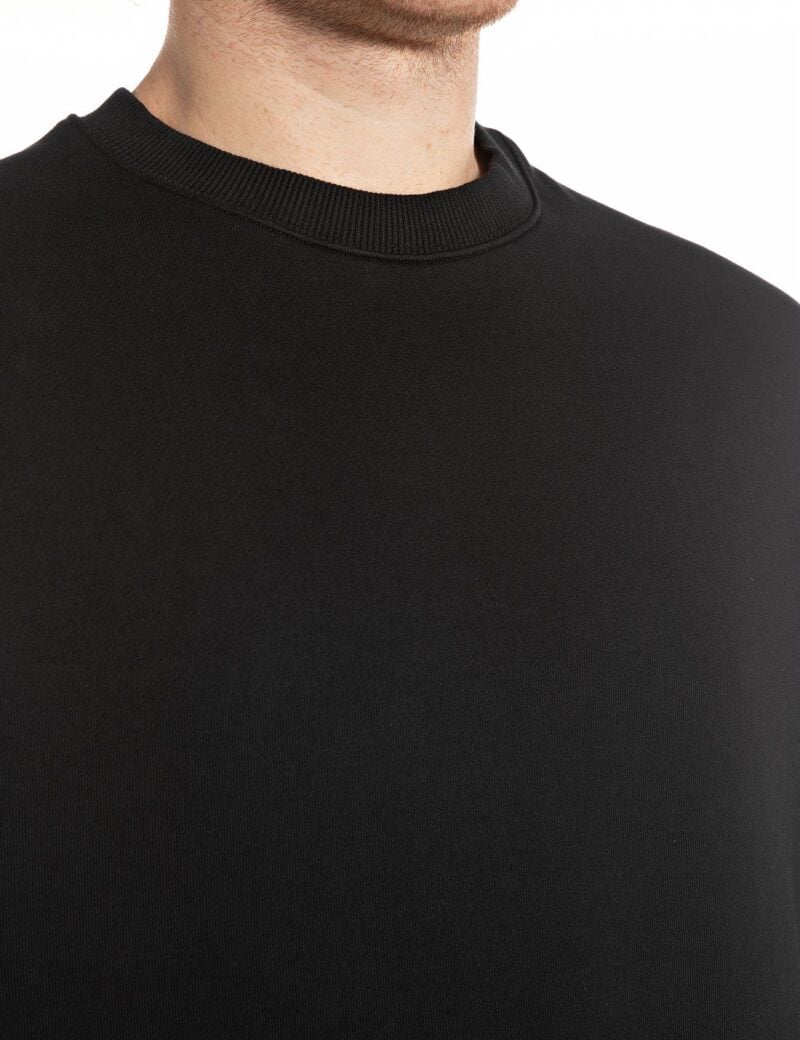 black crew neck sweatshirt with lett
