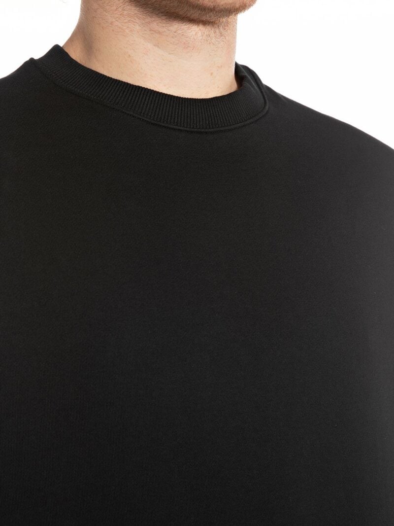 black crew neck sweatshirt with lett
