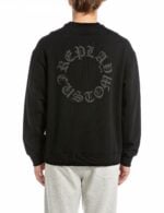 black crew neck sweatshirt with lett
