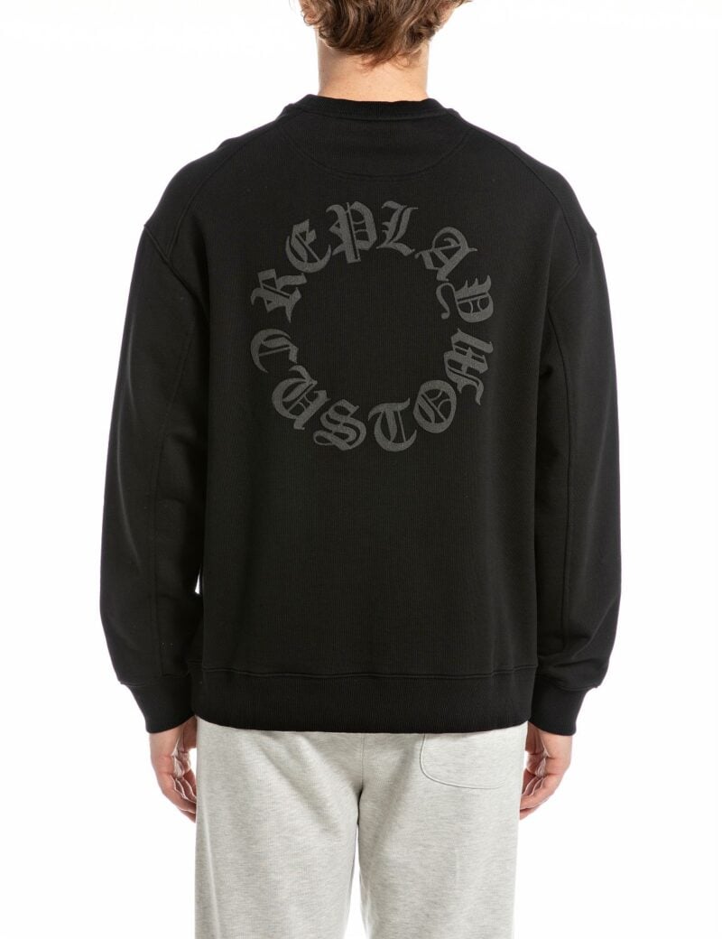 black crew neck sweatshirt with lett