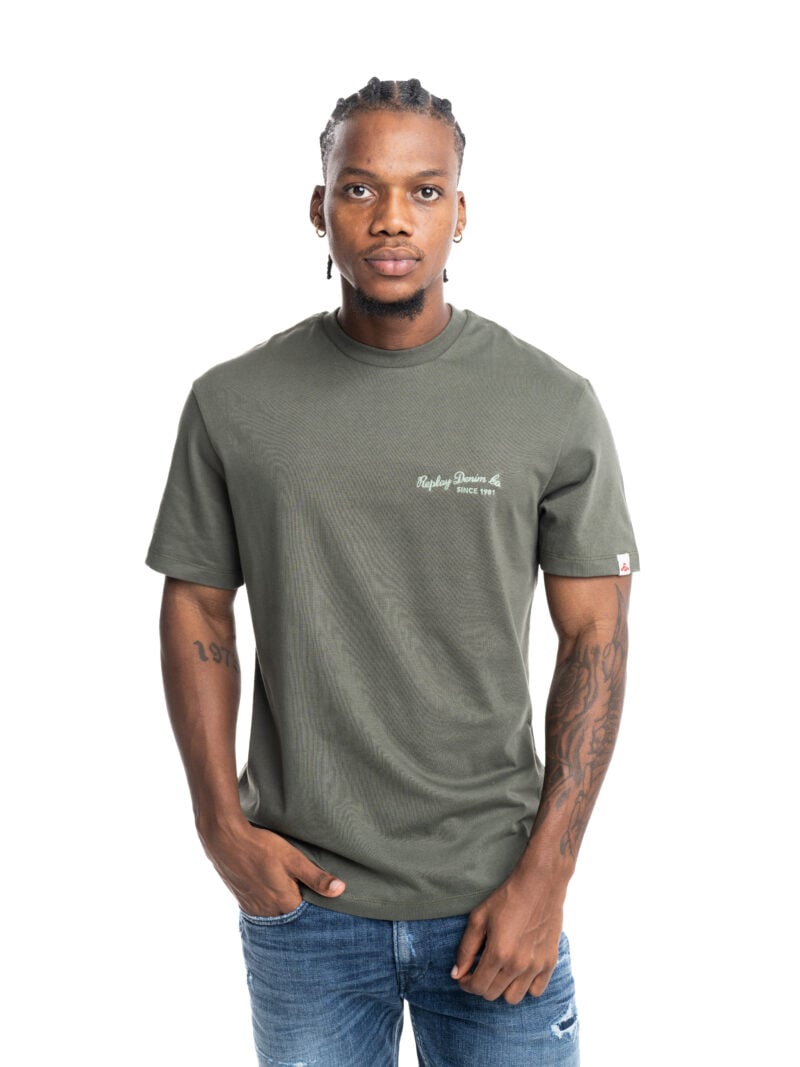 mil green embroidered crew neck t shirt