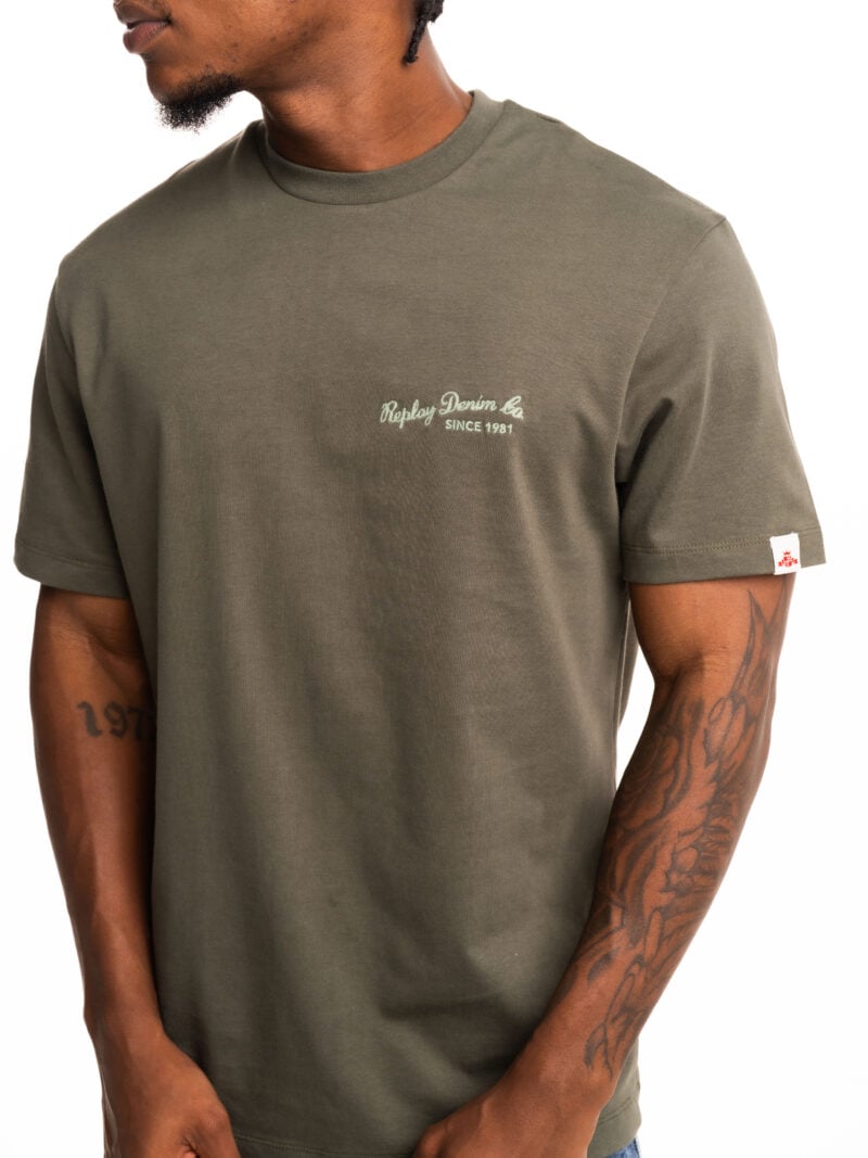 mil green embroidered crew neck t shirt