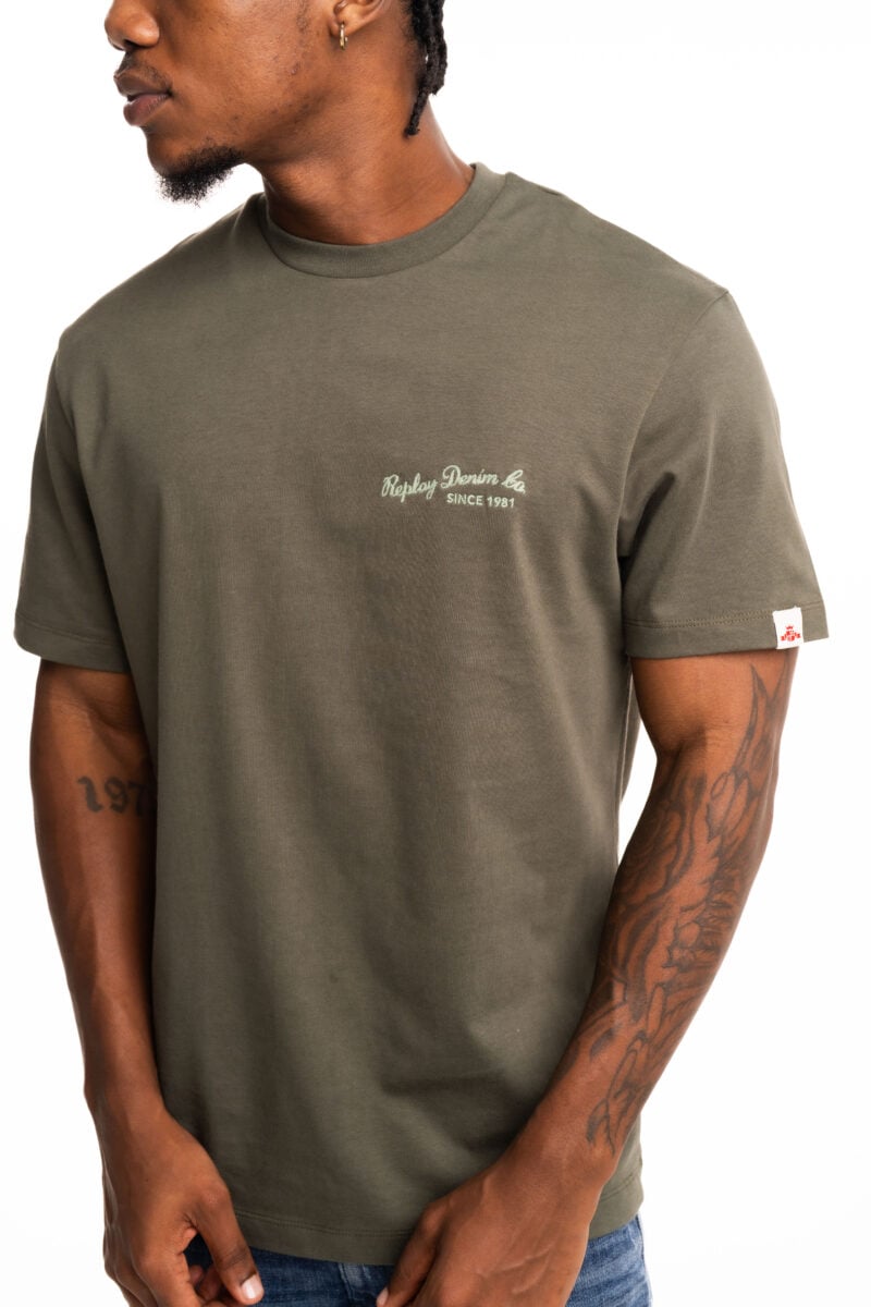 mil green embroidered crew neck t shirt