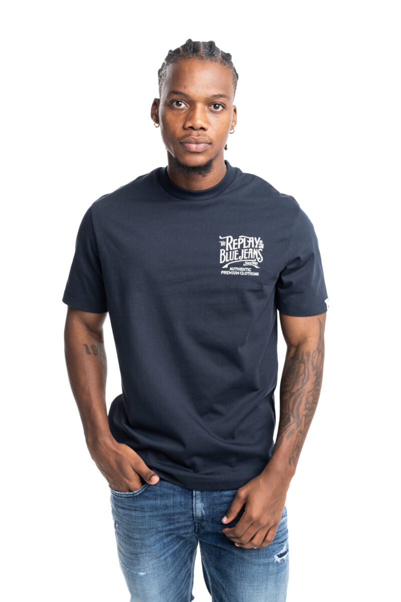 deep blue rope jersey crew neck t shirt with embroidery deep blue rope jersey crew neck t shirt with embroidery