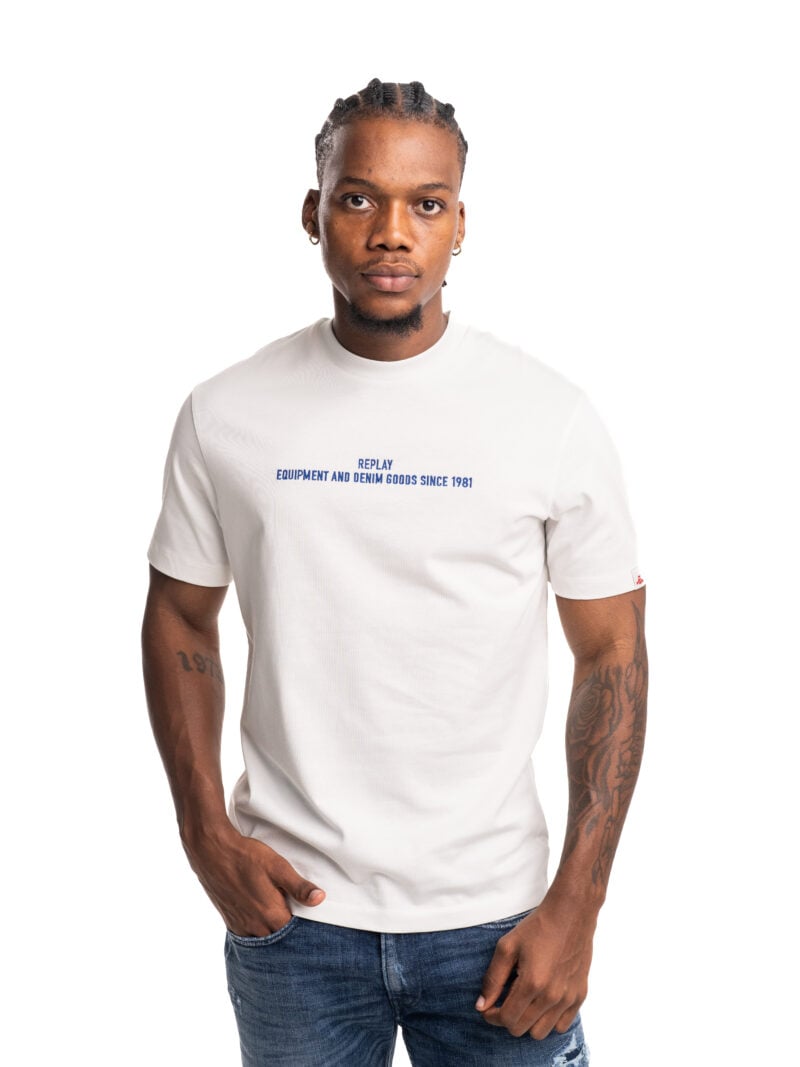 natural white jersey t shirt with lettering embroidery
