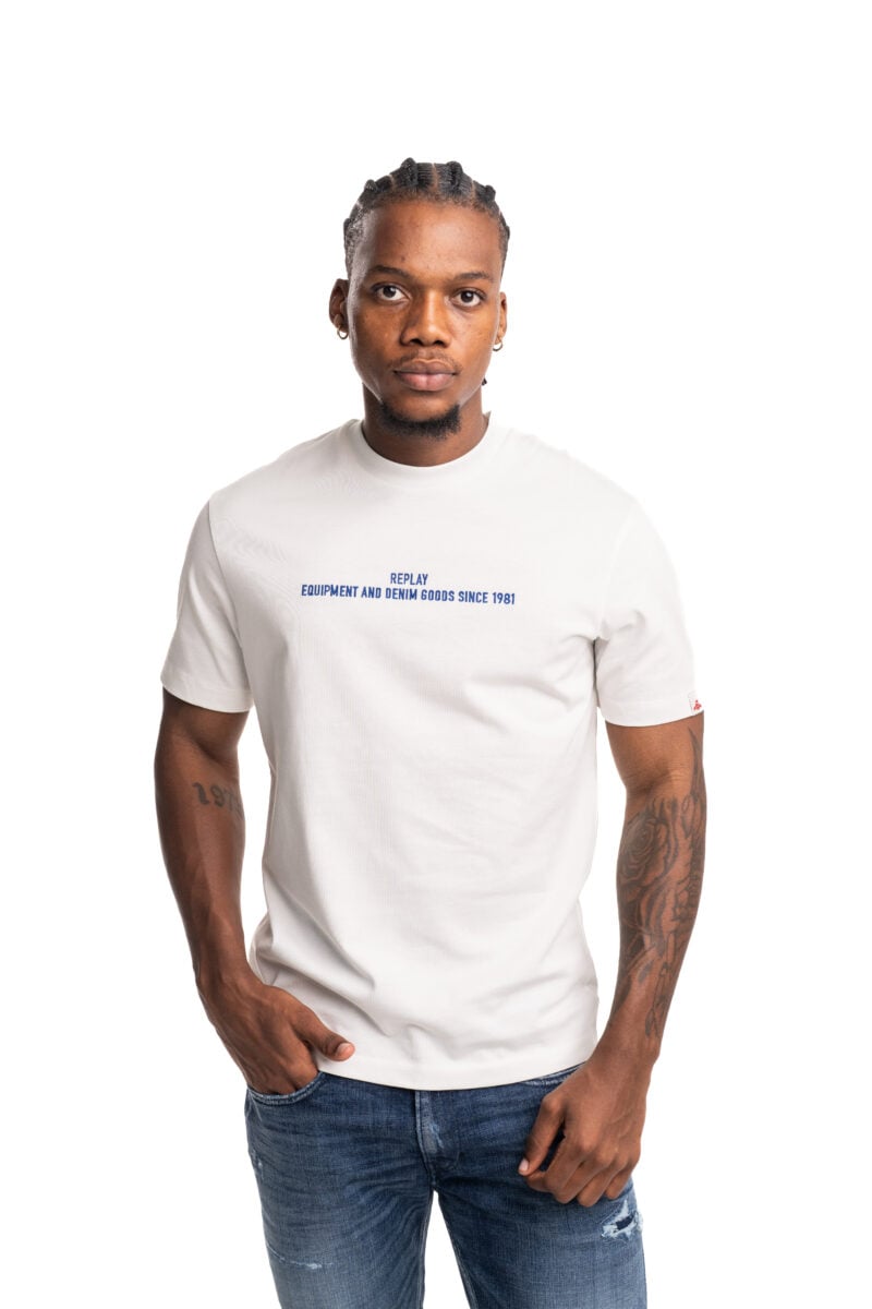 natural white jersey t shirt with lettering embroidery natural white jersey t shirt with lettering embroidery