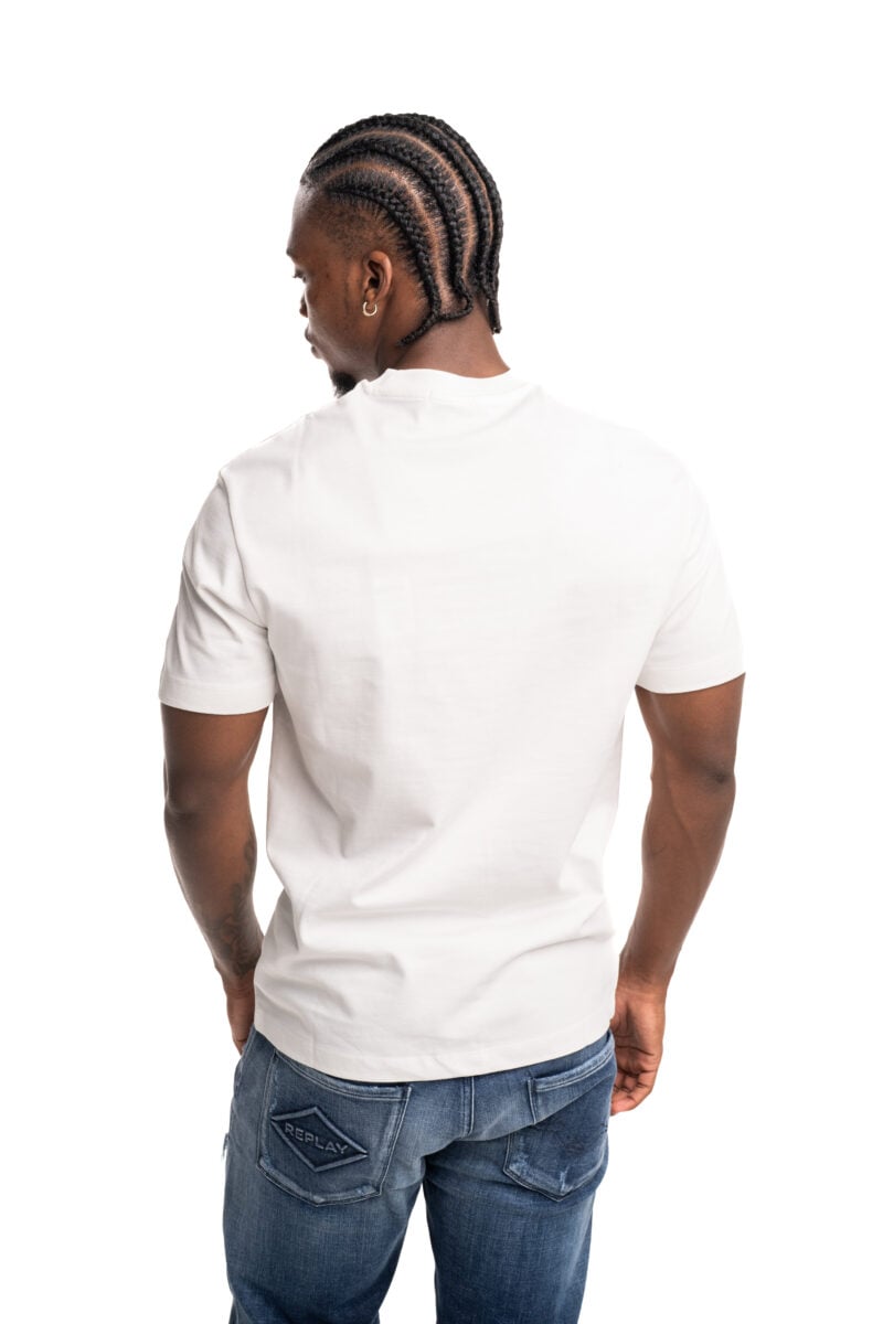 natural white jersey t shirt with lettering embroidery