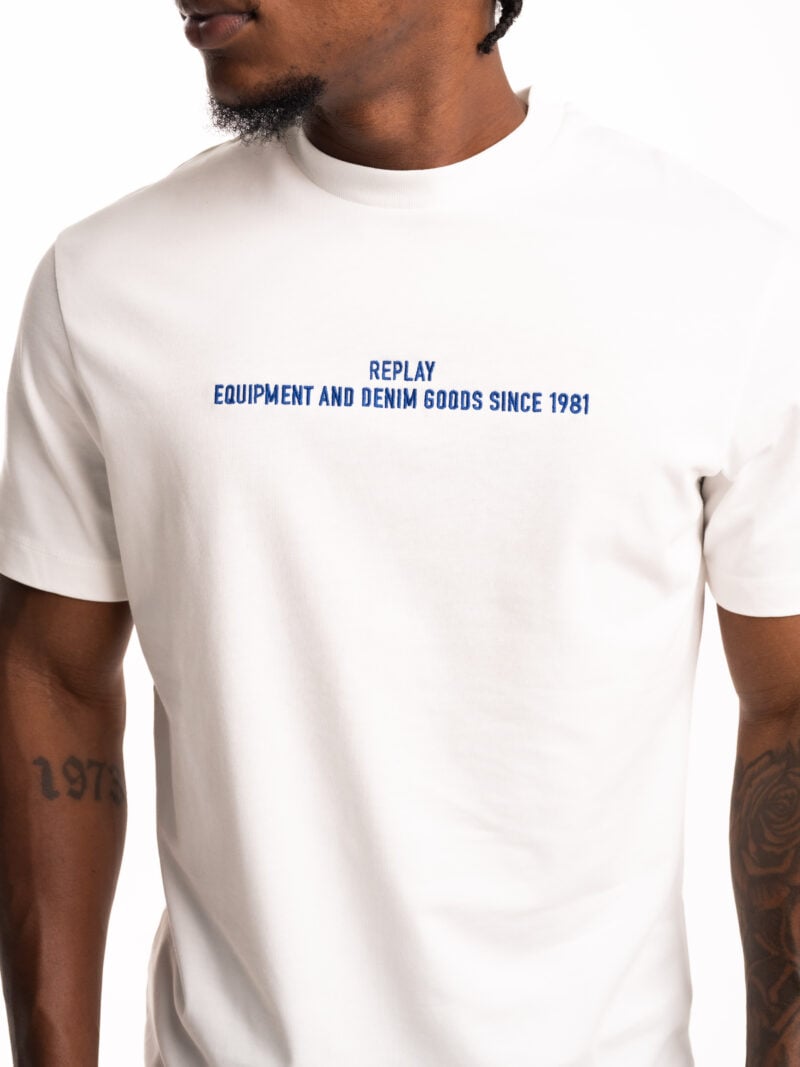 natural white jersey t shirt with lettering embroidery