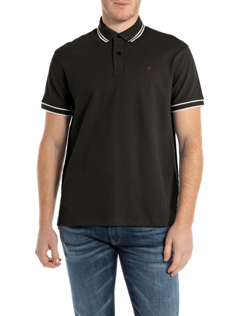 black striped trims pique polo