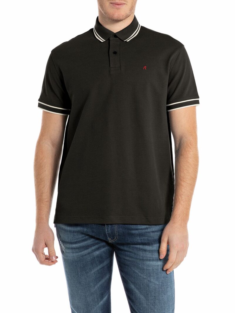 black striped trims pique polo