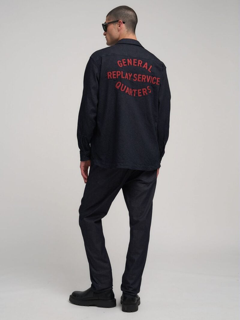 denim shirt with lettering