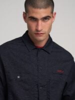 denim shirt with lettering