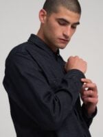 denim shirt with lettering