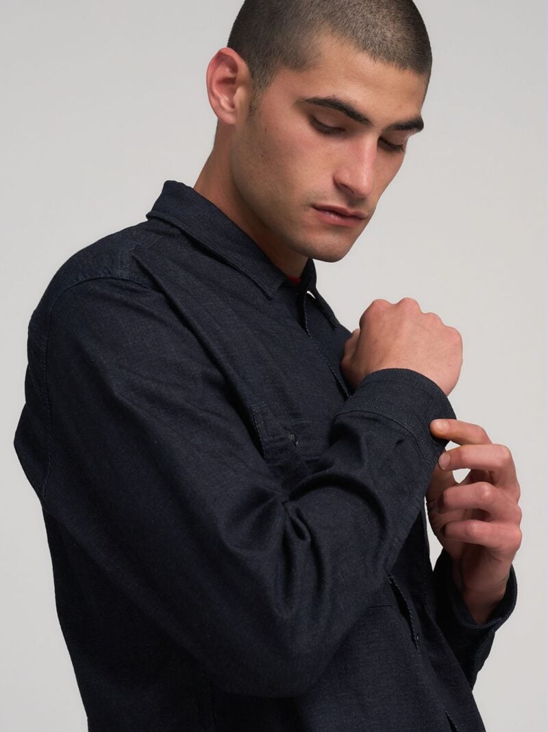 denim shirt with lettering