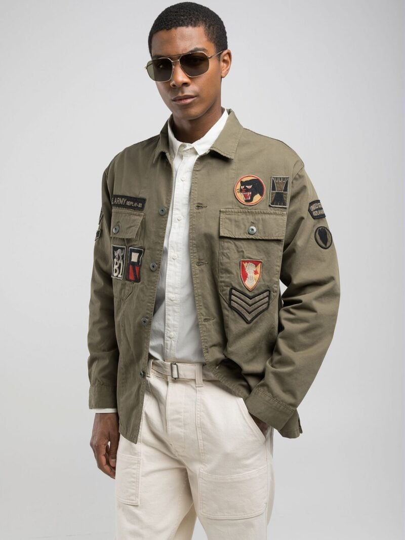 shacket with patch black