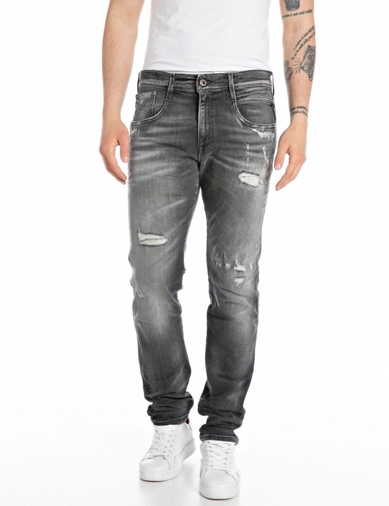 anbass slim fit ripped medium grey stretch denim