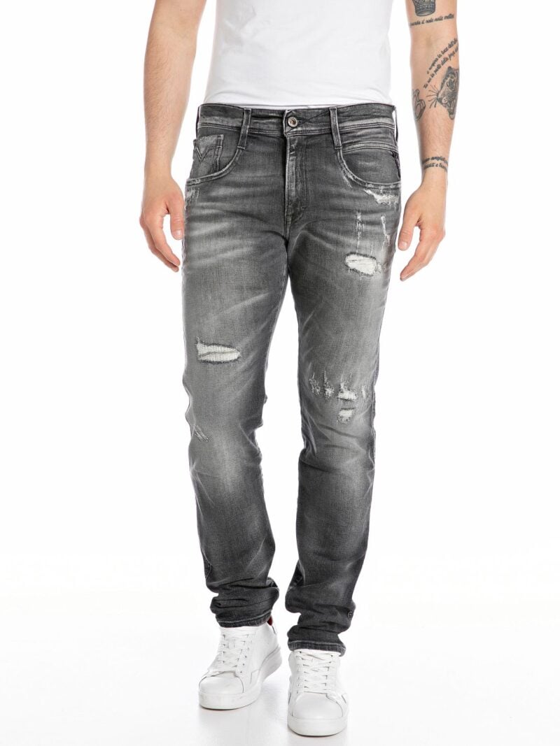 anbass slim fit ripped medium grey stretch denim