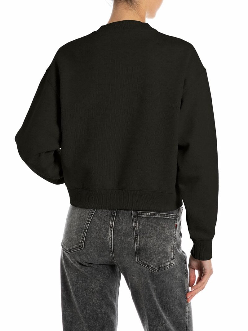 black sweatshirt with logo and rose print