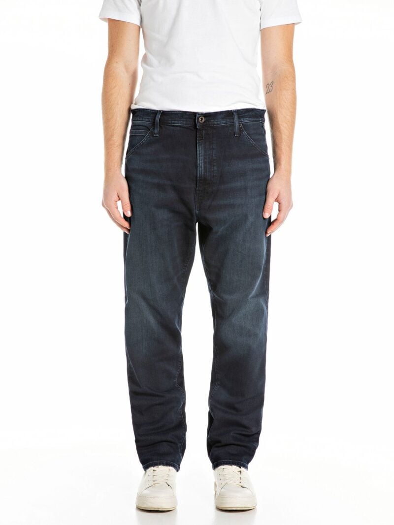 waine tapered fit dark blue jeans