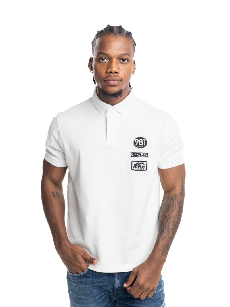 natural white pop badge polo