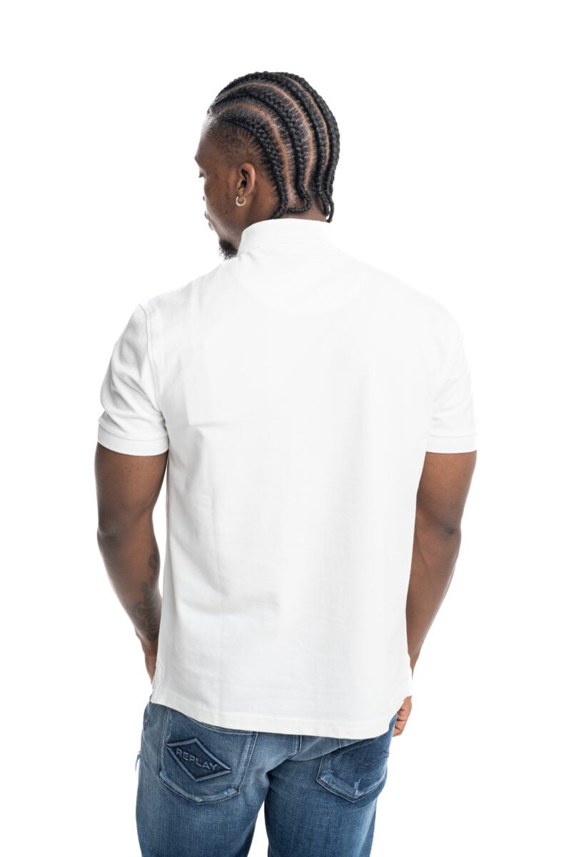 natural white pop badge polo