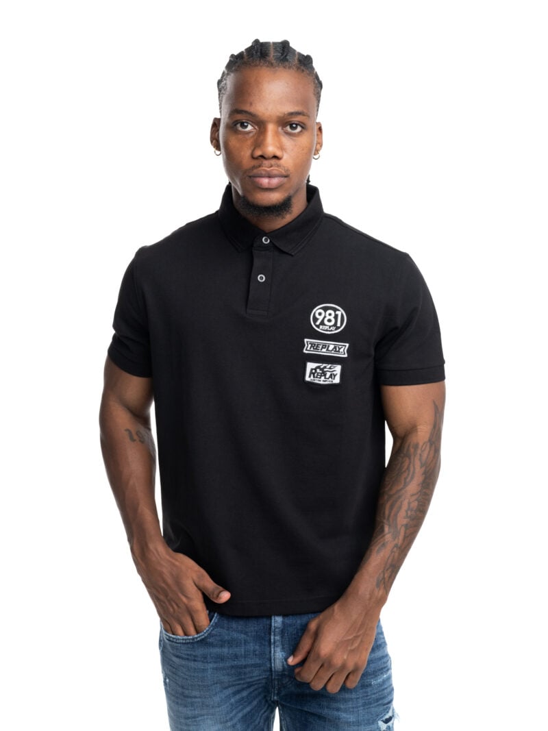 natural white pop badge polo