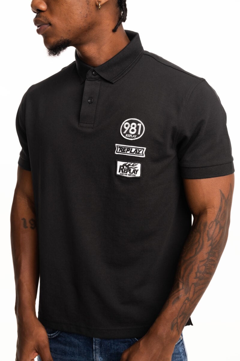 natural white pop badge polo