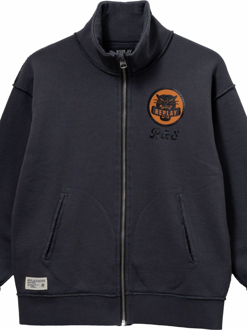 zip up panther patch sweatshirt