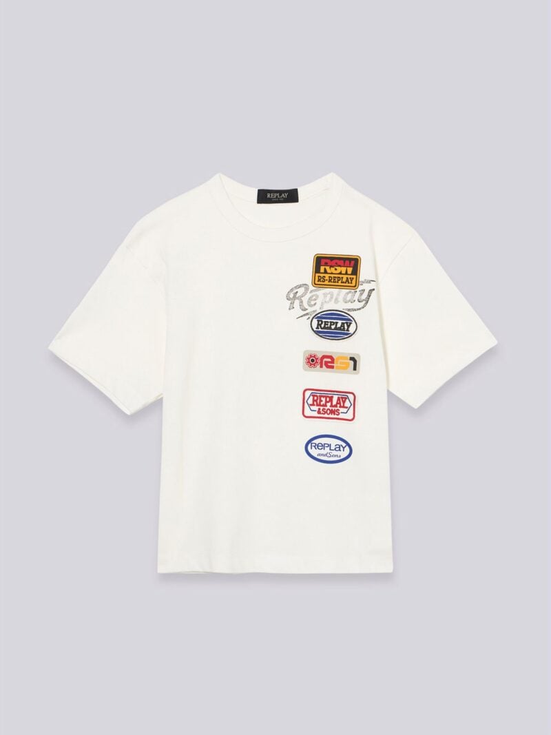 t shirt with patches and print