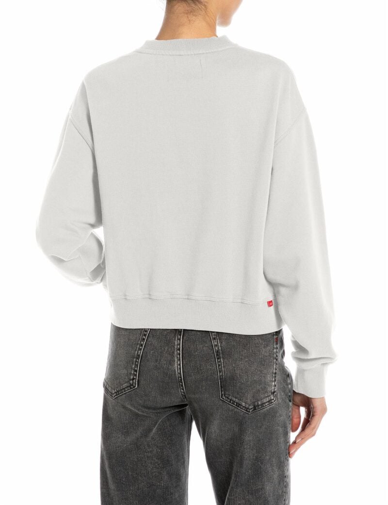 natural white cotton sweatshirt with r embroidery