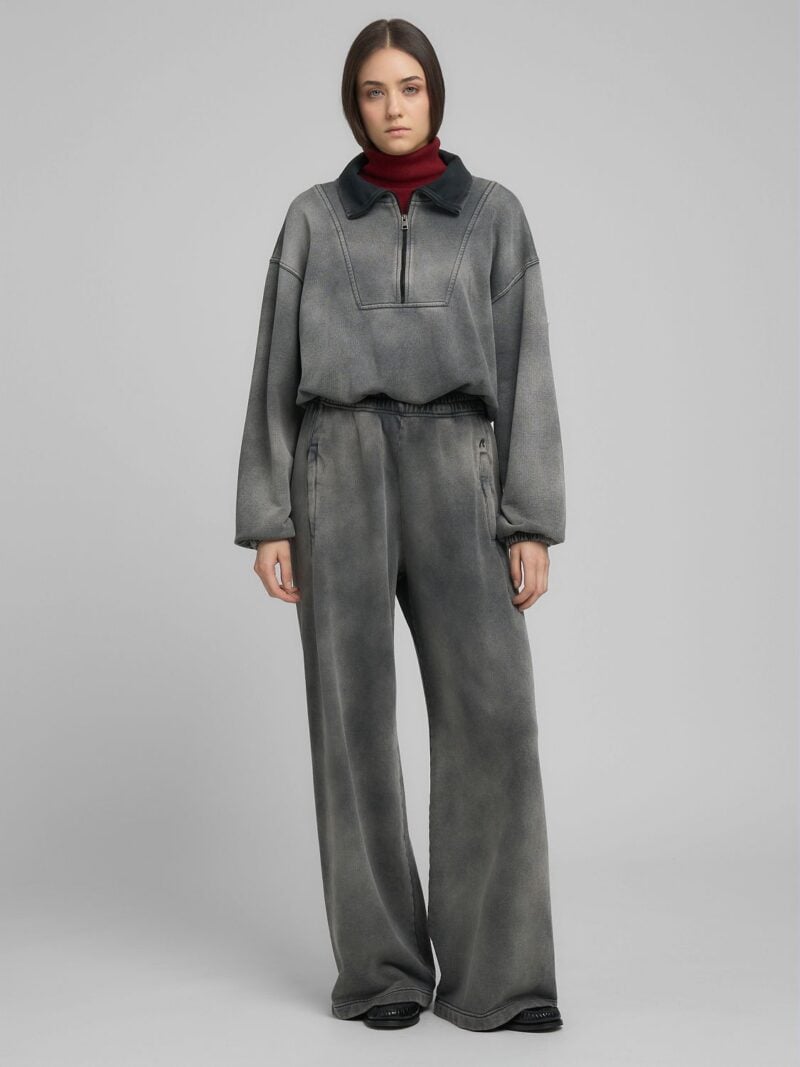 wide leg g.dyed bleached cotton fleece pants