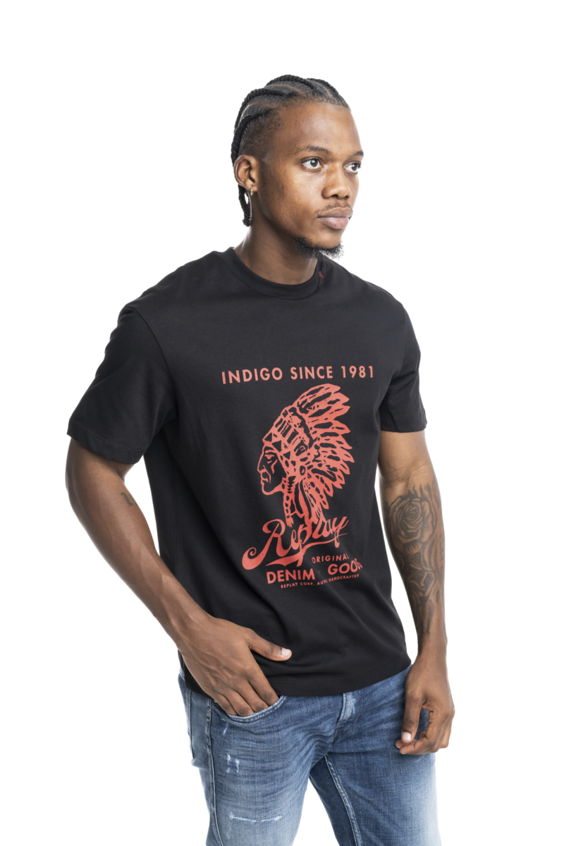 natural black cotton jersey t shirt with print