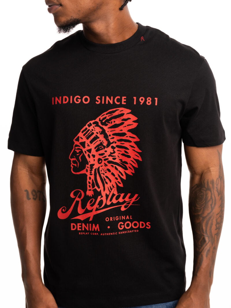 natural black cotton jersey t shirt with print