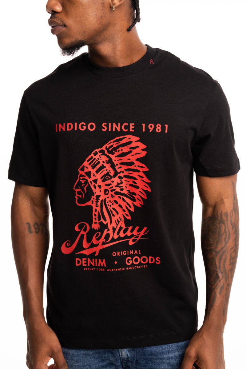 natural black cotton jersey t shirt with print